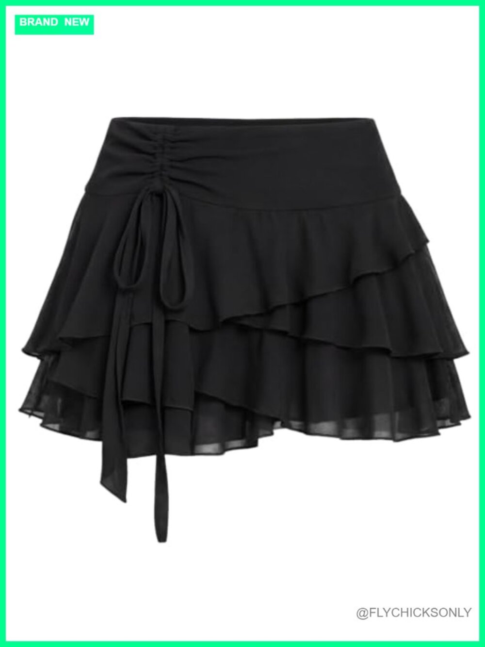 Mesh Ruffle Mini Skirt with Drawstring High Waist Tiered